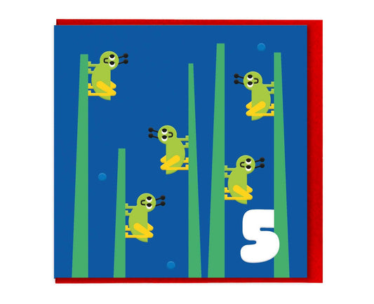 Embossed 5th Birthday Grasshopper Birthday Card