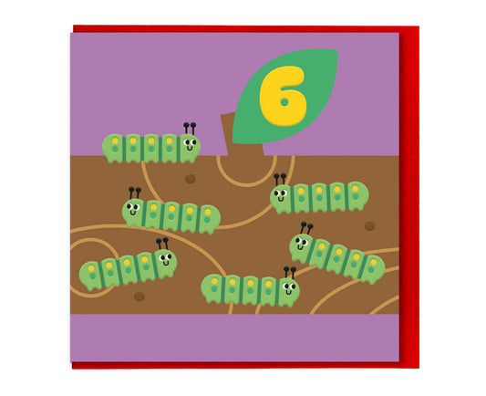 Embossed 6th Birthday Caterpillar Birthday Card