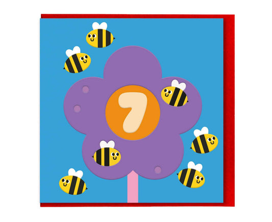 Embossed 7th Birthday Bumble Bee Birthday Card
