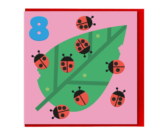 Embossed 8th Birthday Ladybirds Birthday Card