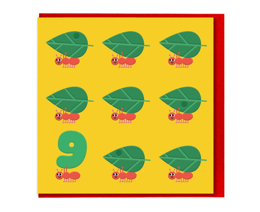 Embossed 9th Birthday Ants Birthday Card