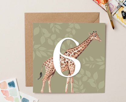 Giraffe 6th Birthday Card