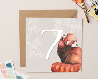 Red Panda 7th Birthday Card