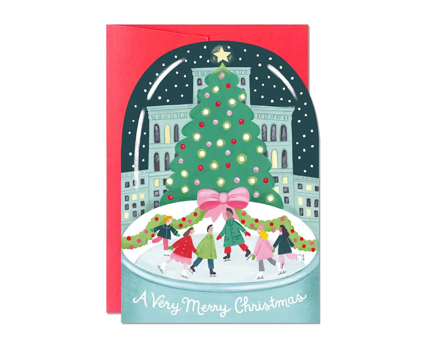 City Ice Skating Snowglobe Christmas card