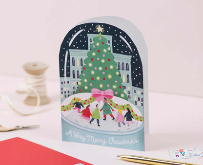 City Ice Skating Snowglobe Christmas card