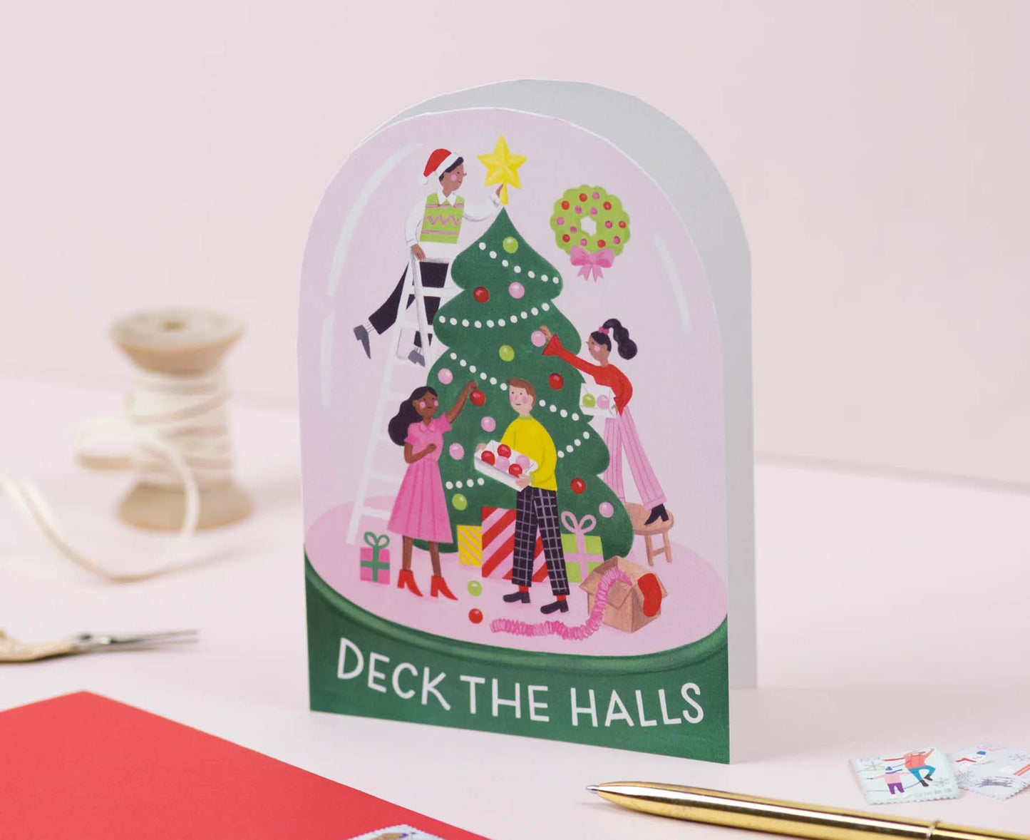 Deck The Halls Snow Globe Christmas card