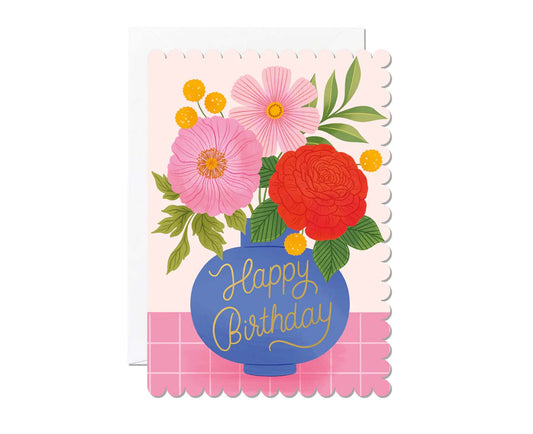 Happy Birthday Vase Gold Foiled Birthday Card