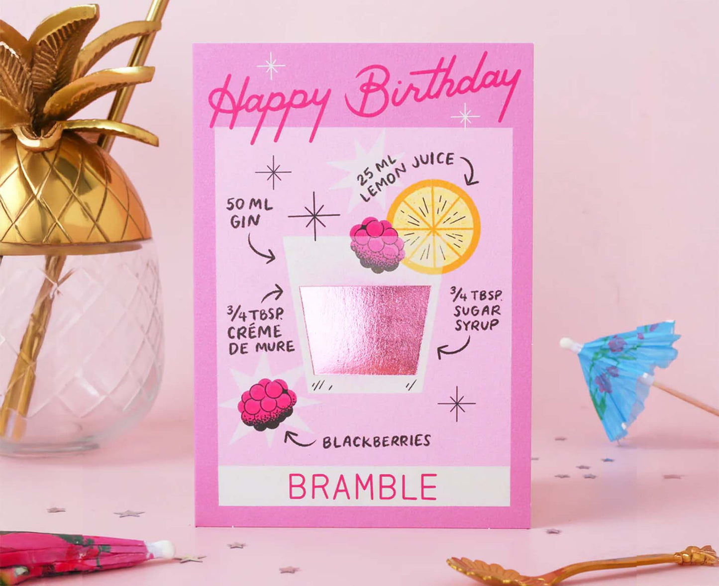 Bramble Cocktail Foiled Birthday Card