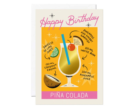 Pina Colada Cocktail Foiled Birthday Card