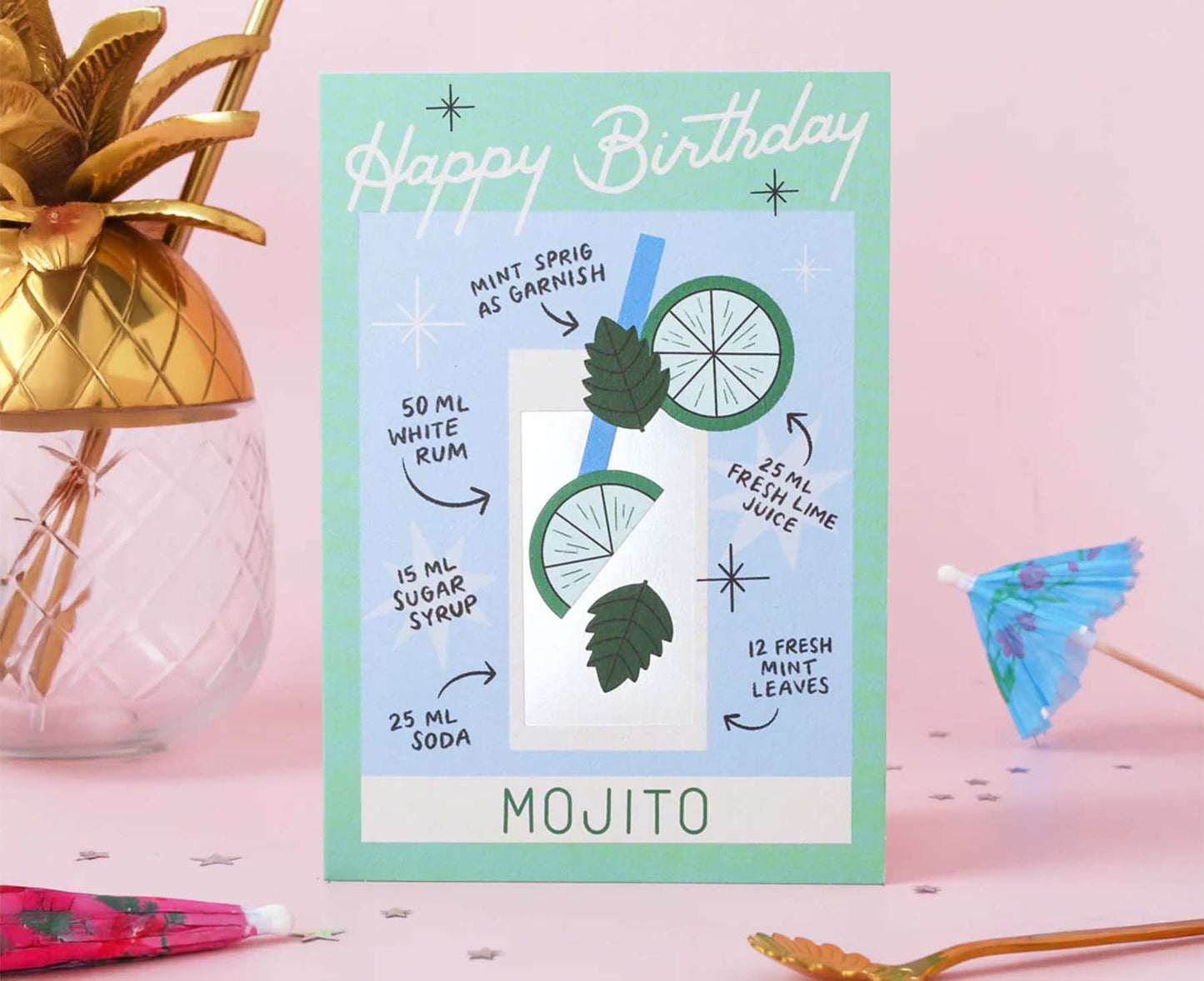 Mojito Cocktail Foiled Birthday Card
