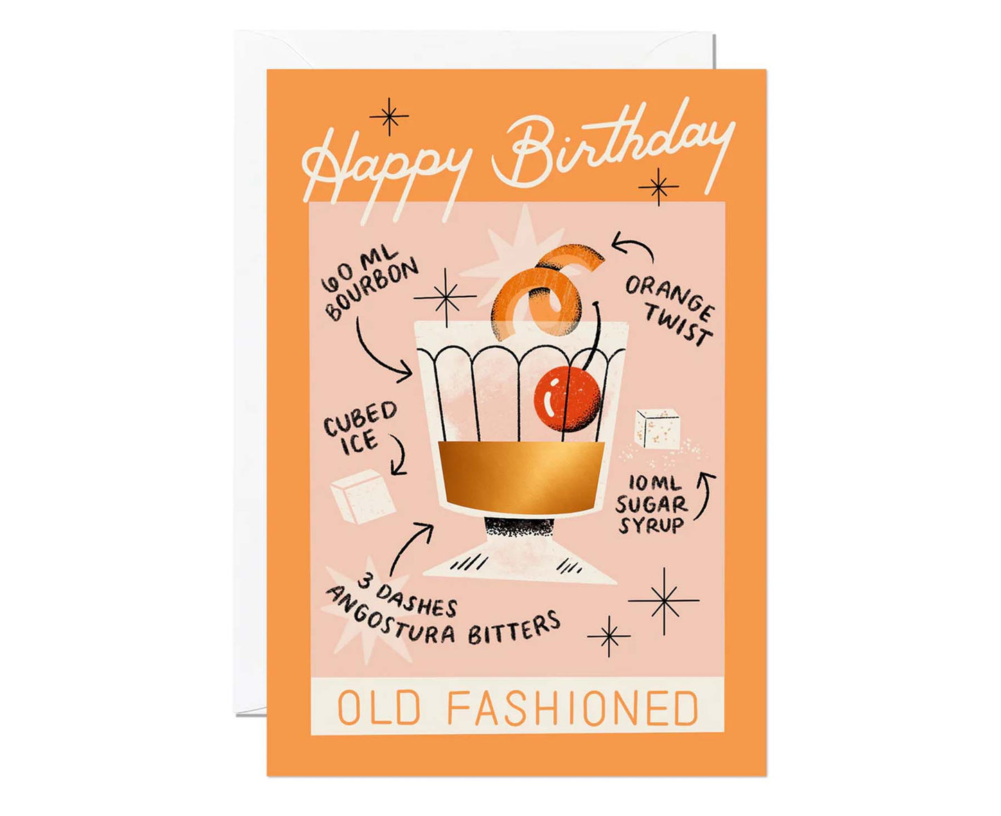 Old Fashioned Cocktail Foiled Birthday Card