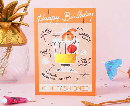 Old Fashioned Cocktail Foiled Birthday Card