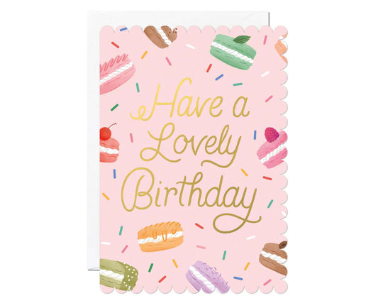 Macarons Have a Lovely Birthday Foiled Scalloped Birthday Card