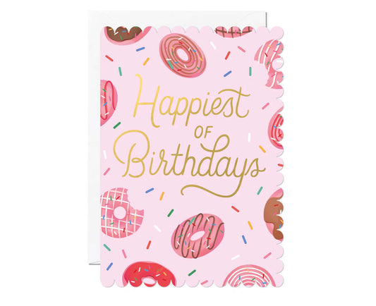 Doughnut Happiest of Birthdays Foiled Scalloped Birthday Card