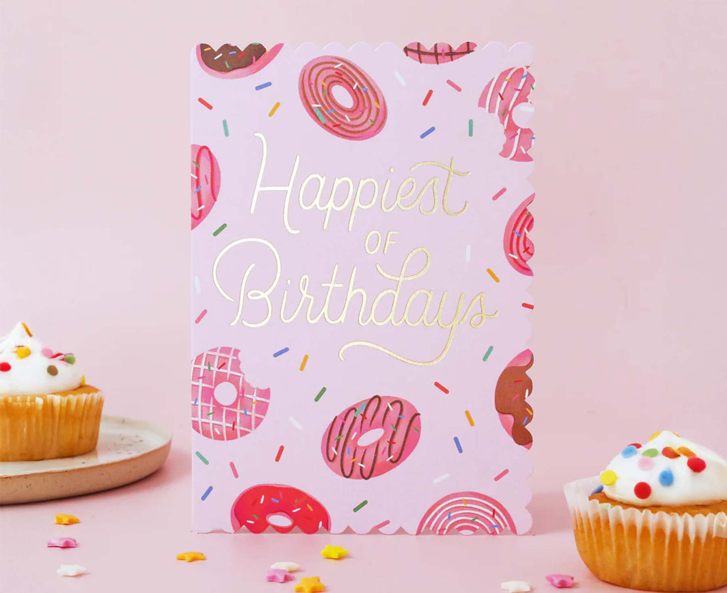 Doughnut Happiest of Birthdays Foiled Scalloped Birthday Card