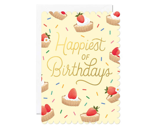 Strawberry Tart Happiest of Birthdays Foiled Scalloped Birthday Card