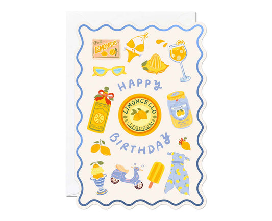 Lemon Yellow Themed Foiled Scalloped Birthday Card
