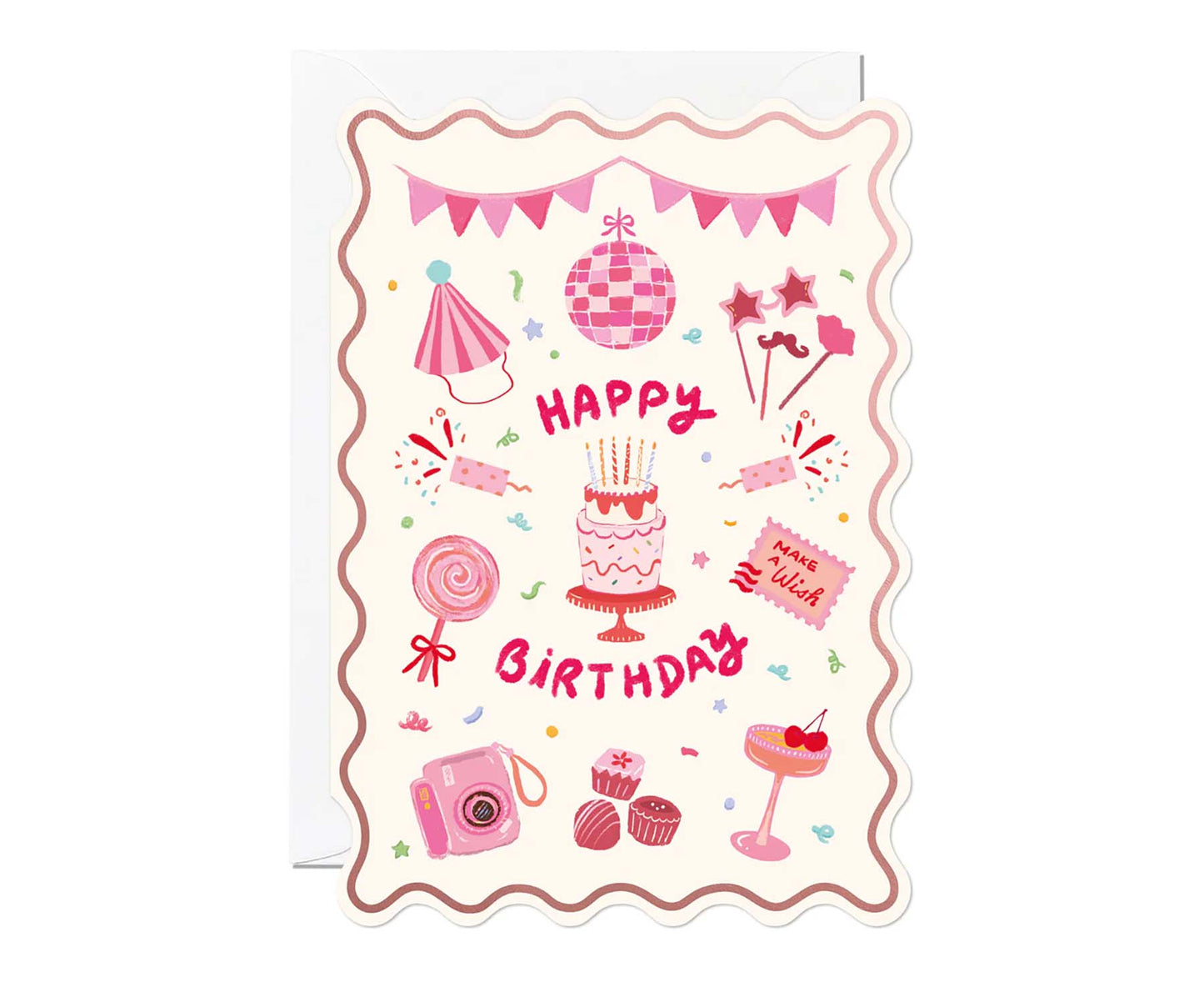 Pink Themed Foiled Scalloped Birthday Card