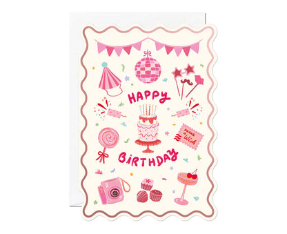 Pink Themed Foiled Scalloped Birthday Card