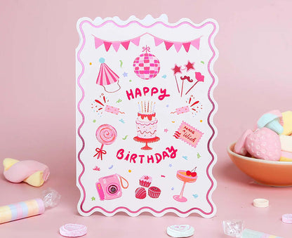 Pink Themed Foiled Scalloped Birthday Card