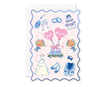 Just Married Foiled Scalloped Wedding Card