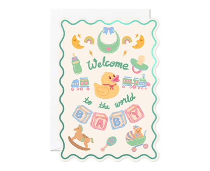 Welcome To The World Foiled Scalloped New Baby Card
