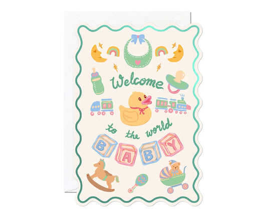 Welcome To The World Foiled Scalloped New Baby Card
