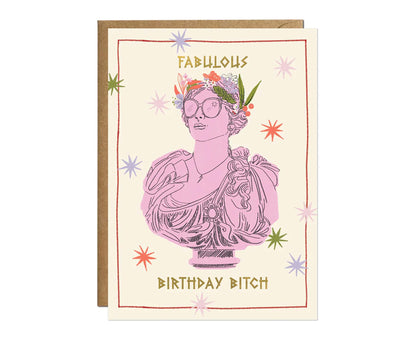 Fabulous Birthday Bitch Greek Goddess Gold Foiled Birthday Card