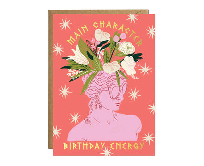Main Character Energy Greek Goddess Gold Foiled Birthday Card