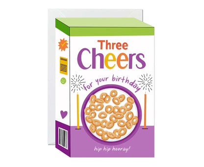 Three Cheers Cereal Spot Gloss Birthday Card