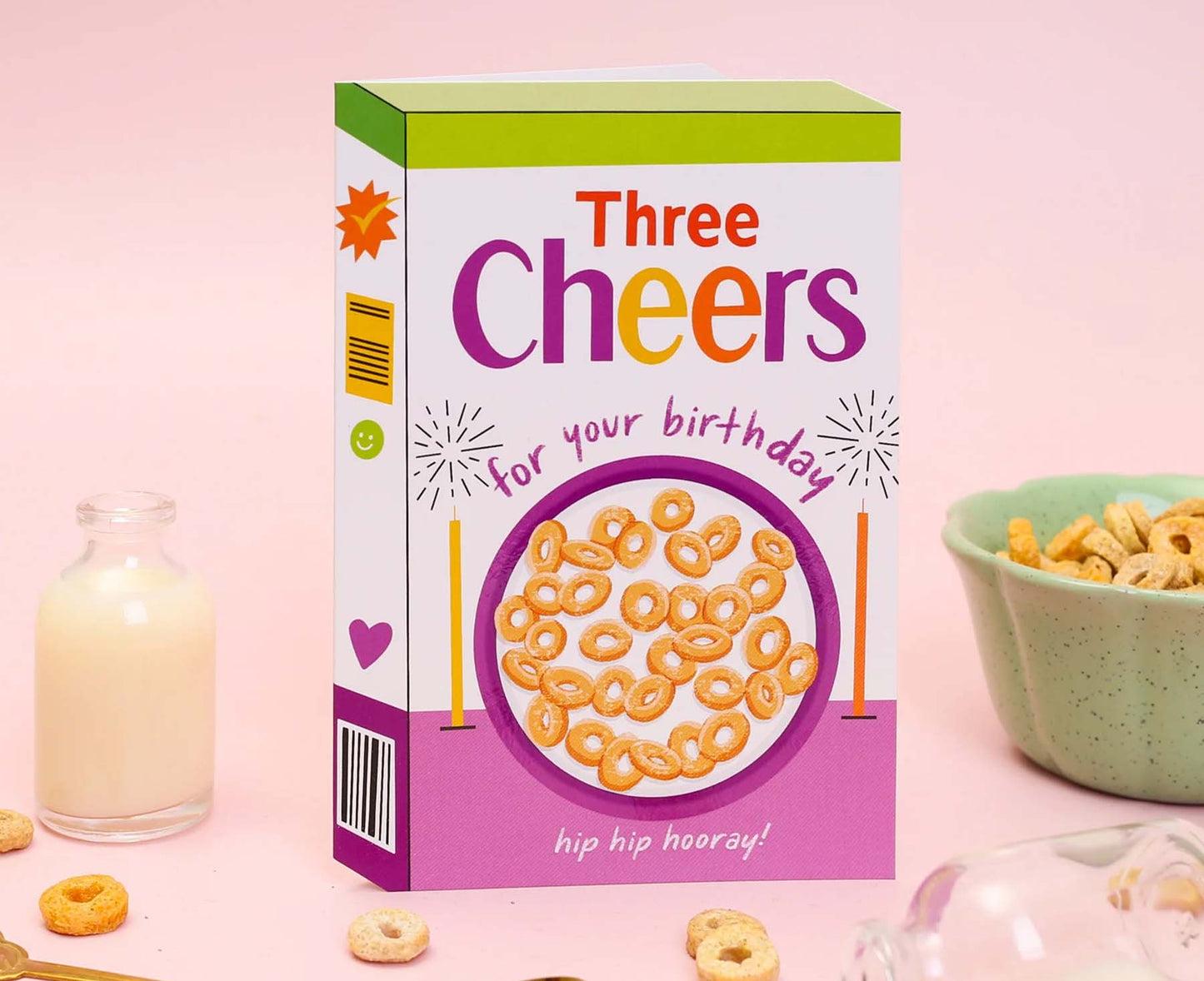Three Cheers Cereal Spot Gloss Birthday Card