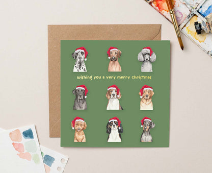 Dogs in Christmas Hats Gold Foiled Christmas card