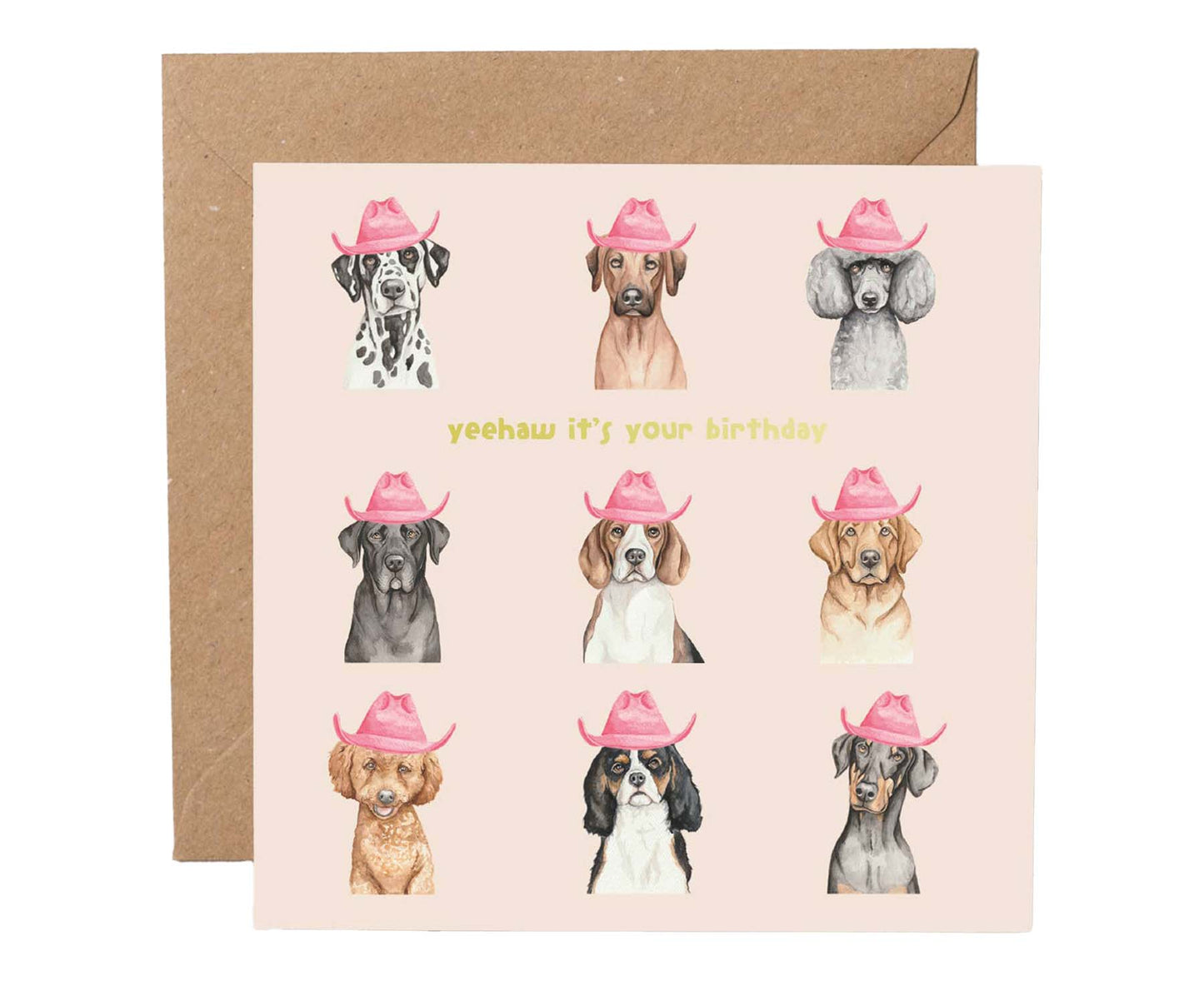 Yeehaw Cowboy Dogs Gold Foiled Birthday Card