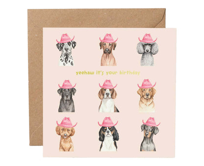 Yeehaw Cowboy Dogs Gold Foiled Birthday Card
