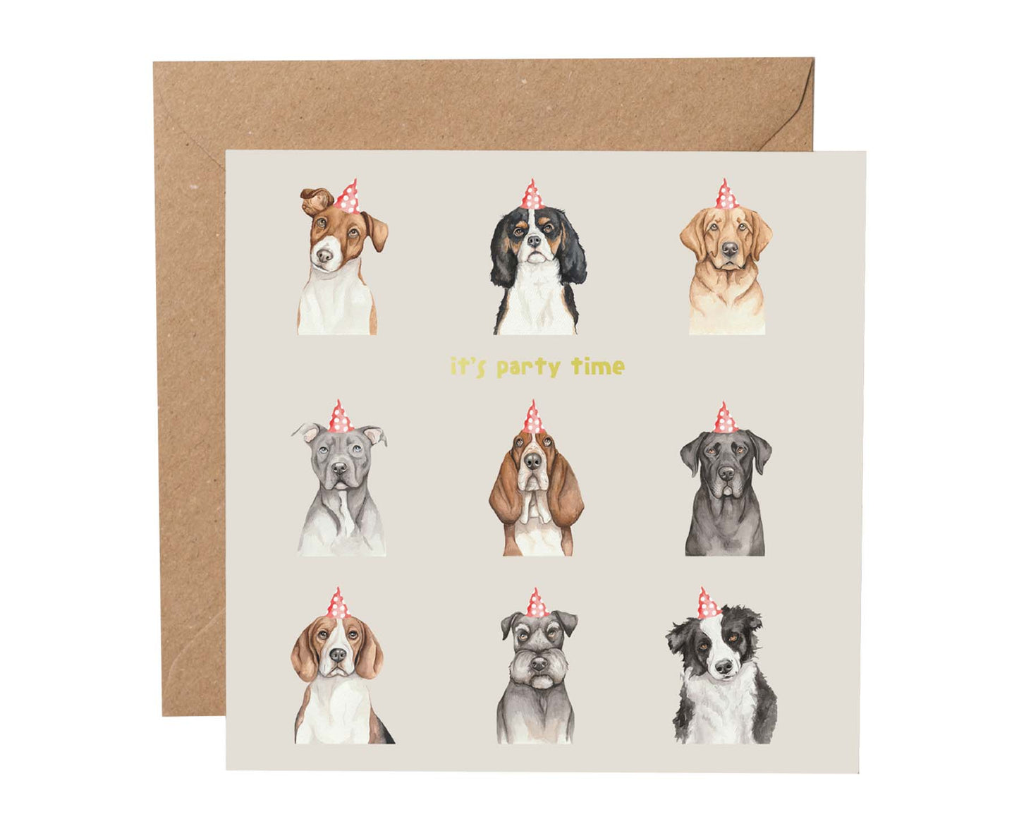 It's Party Time Dogs Gold Foiled Birthday Card