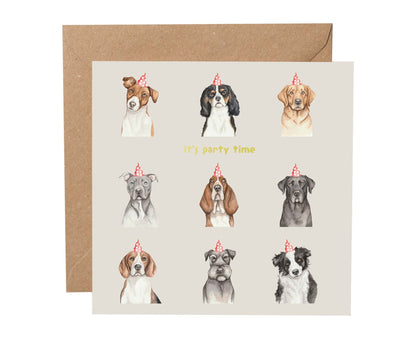 It's Party Time Dogs Gold Foiled Birthday Card
