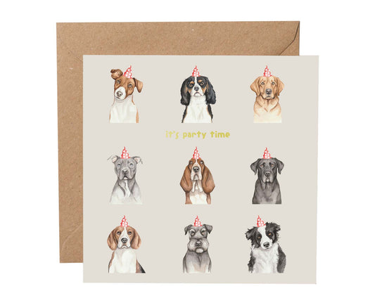 It's Party Time Dogs Gold Foiled Birthday Card