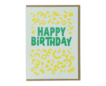 Happy Birthday Yellow Shapes Letterpress Birthday Card