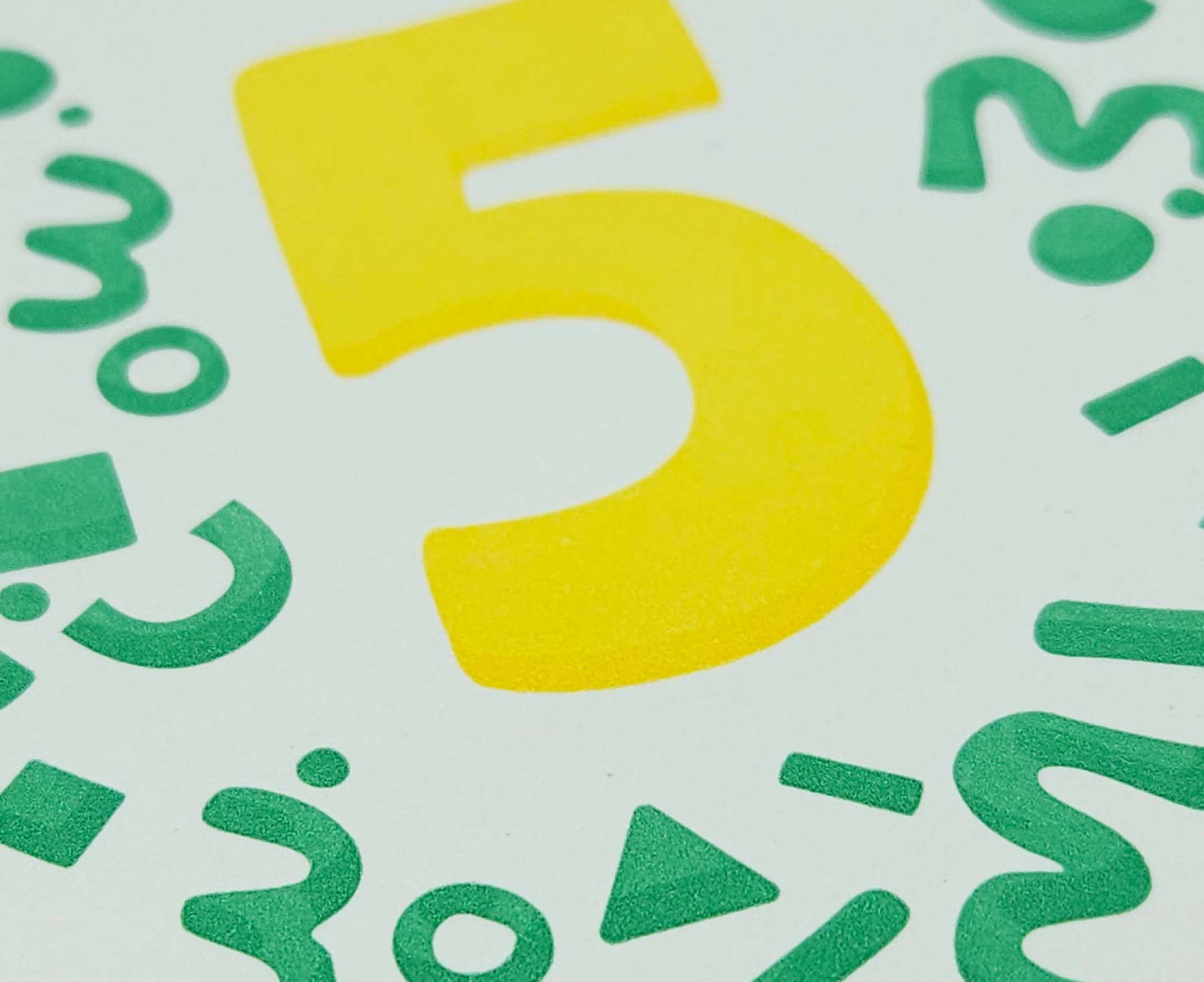 Number 5 Letterpress 5th Birthday Card