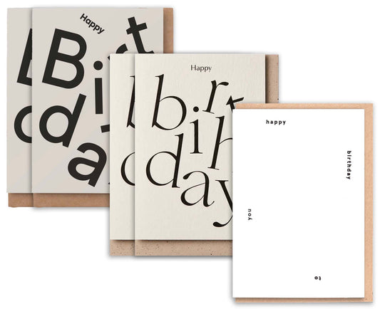 Monochrome Typography Birthday Card Pack