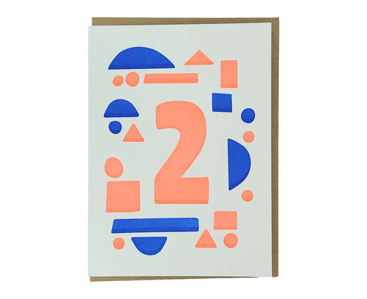 Number 2 Letterpress 2nd Birthday Card