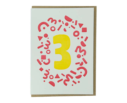 Number 3 Letterpress 3rd Birthday Card