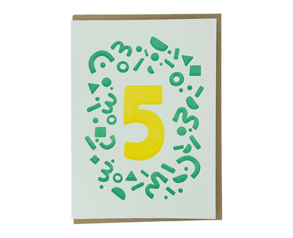 Number 5 Letterpress 5th Birthday Card