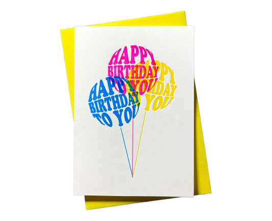 Birthday Balloons Letterpress Birthday Card