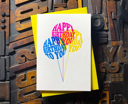 Birthday Balloons Letterpress Birthday Card