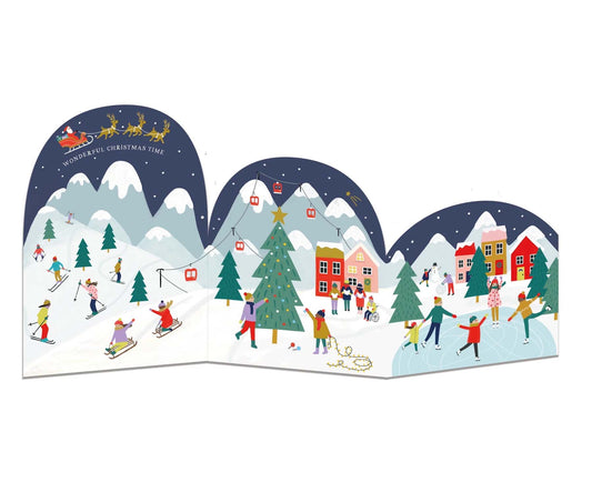 Snowy Village Scene Concertina Christmas Card