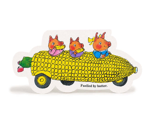 Corn on the Cob Pigs Car Richard Scarry Cutout Card