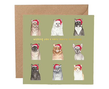 Cats in Christmas Hats Gold Foiled Christmas card