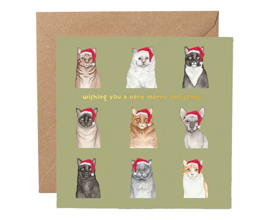 Cats in Christmas Hats Gold Foiled Christmas card