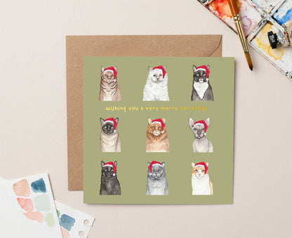 Cats in Christmas Hats Gold Foiled Christmas card